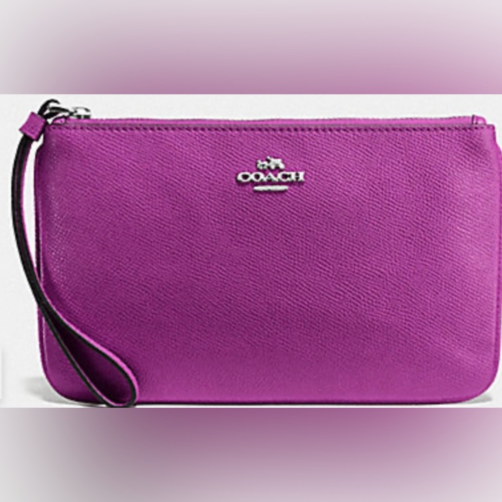 Coach Crossgrain Leather Large Wristlet #F57465 SV/Fuchsia-NWT